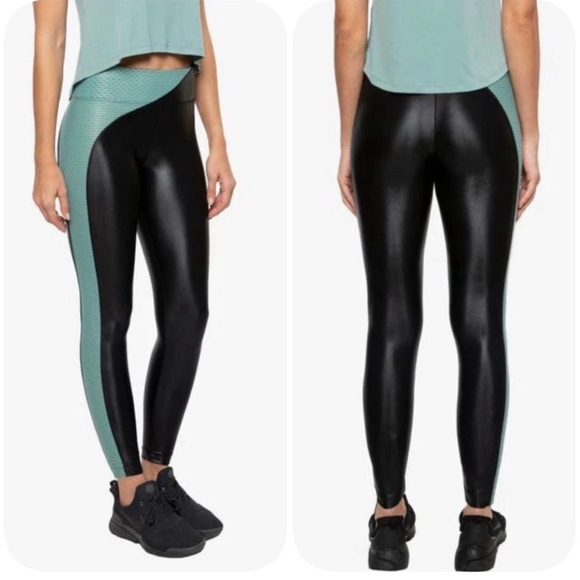 Koral Pants - NEW SET Koral Active Wear Lustrous Black + Aquamarine Leggings and Sports Bra S